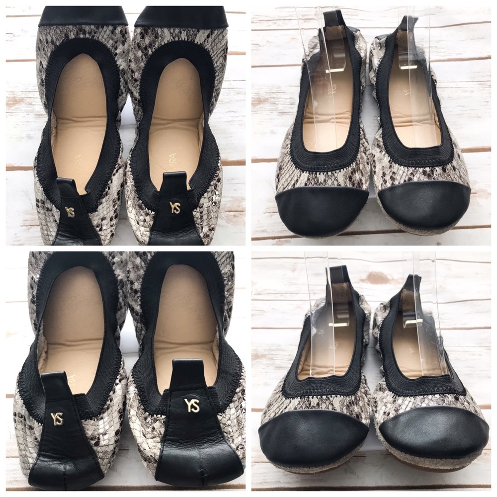 YOSI SAMRA Samatha Snake Grey Leather Ballet Flats - Picture 7 of 8
